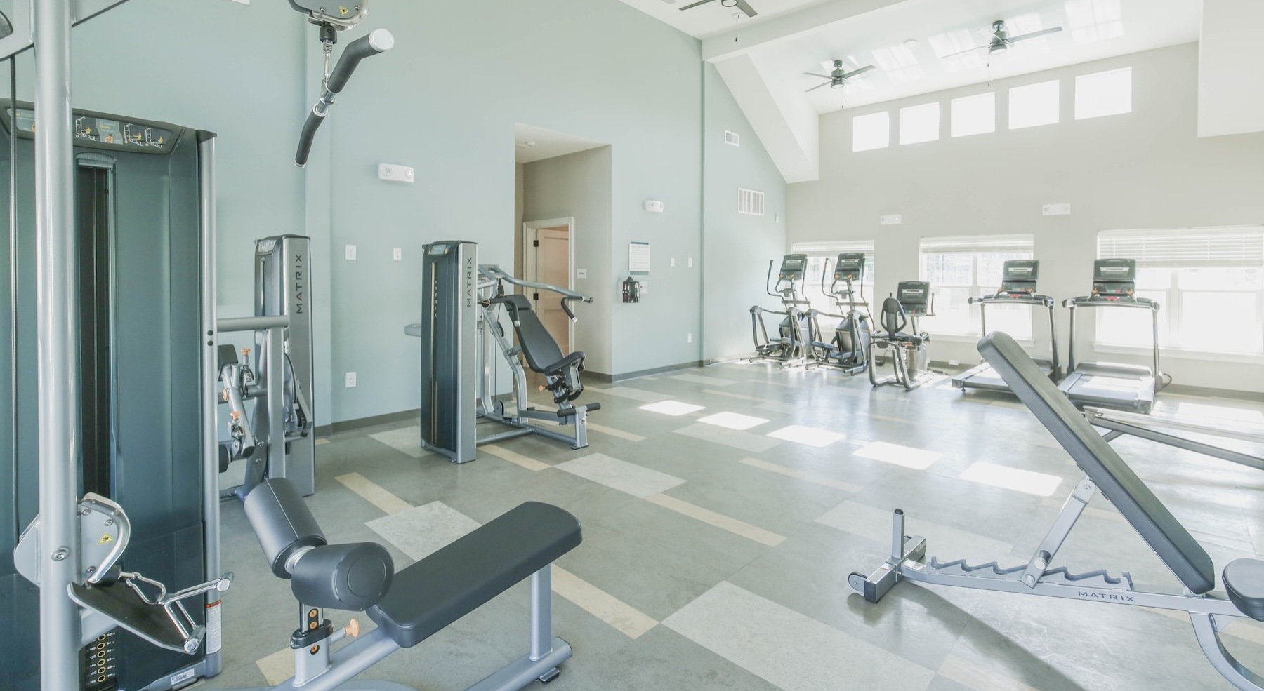 a gym with exercise equipment